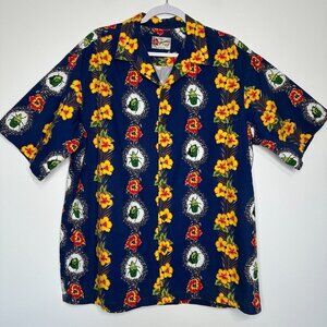 Hilo Hattie the Hawaiian Original Shirt Size XL Blue Hibiscus Beetle